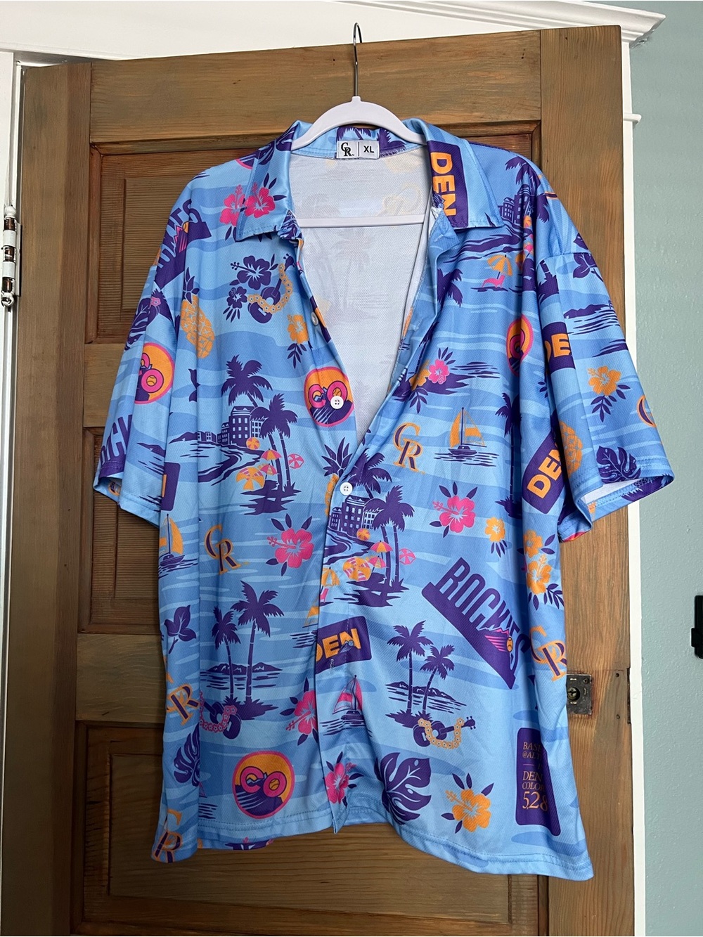 Rockies Light Blue Hawaiian Print Button-Down Shirt - Father’s Day